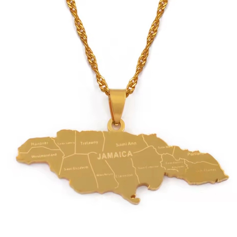Gold Jamaica Map Pendant Necklace 18inch - Picture 2 of 2